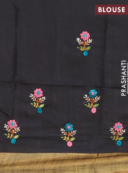 Semi tussar saree black with allover thread weaves and sequin work pallu & embroidery work blouse