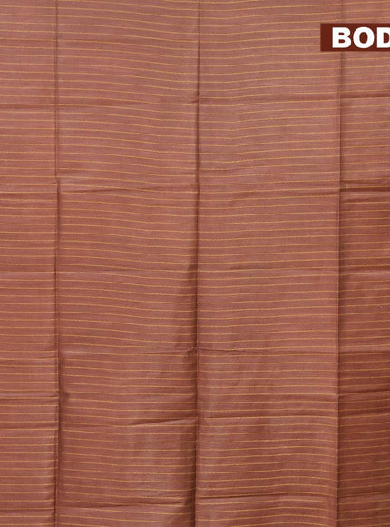 Semi tussar saree brown with allover thread weaves and sequin work pallu & embroidery work blouse