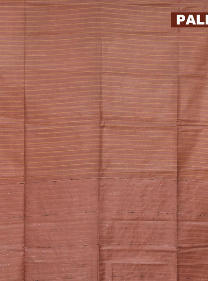 Semi tussar saree brown with allover thread weaves and sequin work pallu & embroidery work blouse