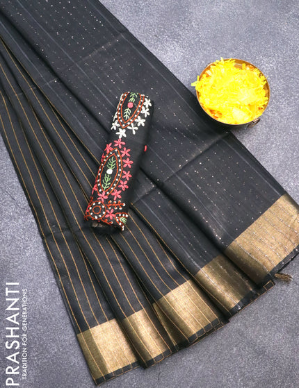 Semi tussar saree black with allover thread weaves and sequin work pallu & embroidery work blouse