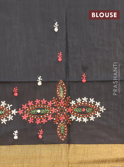 Semi tussar saree black with allover thread weaves and sequin work pallu & embroidery work blouse