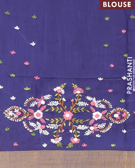 Semi tussar saree blue with allover zari woven stripes pattern and sequin work pallu & embroidery work blouse