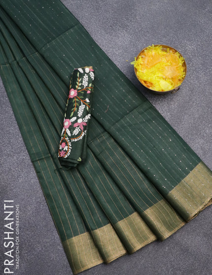 Semi tussar saree green with allover zari woven stripes pattern and sequin work pallu & embroidery work blouse