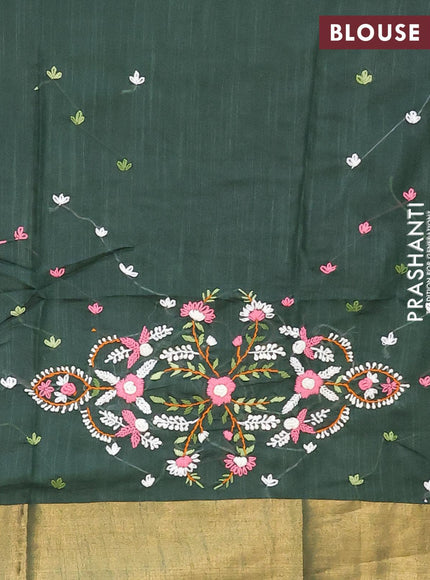 Semi tussar saree green with allover zari woven stripes pattern and sequin work pallu & embroidery work blouse