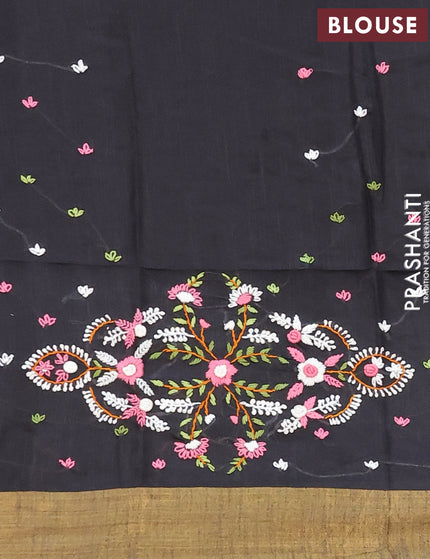 Semi tussar saree black with allover zari woven stripes pattern and sequin work pallu & embroidery work blouse