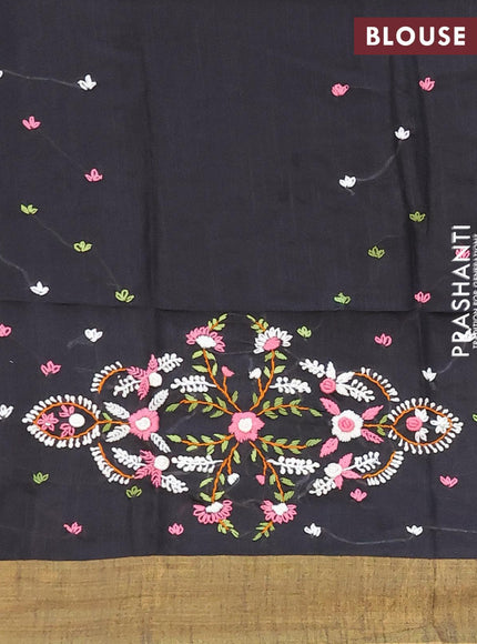 Semi tussar saree black with allover zari woven stripes pattern and sequin work pallu & embroidery work blouse