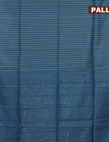 Semi tussar saree peacock blue with allover thread weaves and sequin work pallu & embroidery work blouse