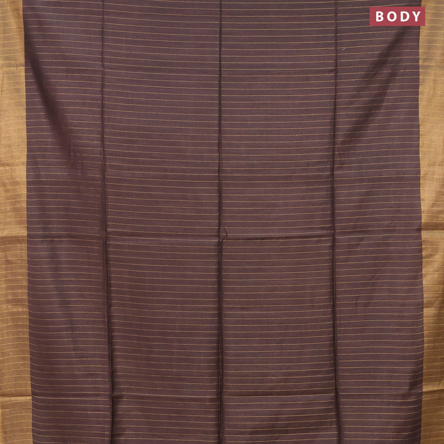 Semi tussar saree coffee brown with allover zari woven stripes pattern and sequin work pallu & embroidery work blouse