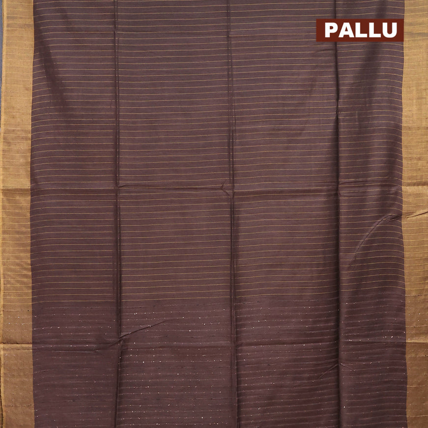 Semi tussar saree coffee brown with allover zari woven stripes pattern and sequin work pallu & embroidery work blouse