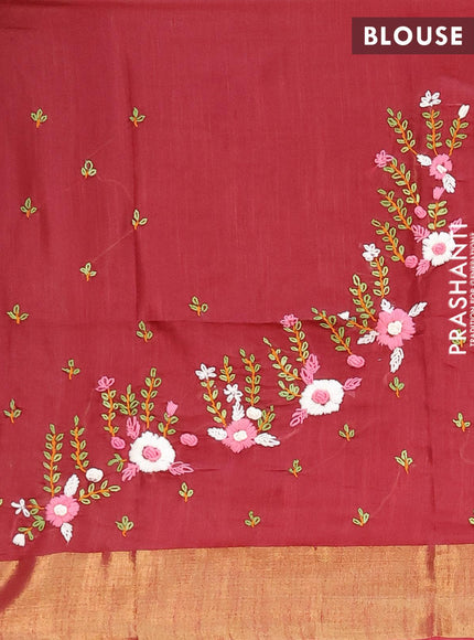 Semi tussar saree maroon with allover thread weaves and sequin work pallu & embroidery work blouse