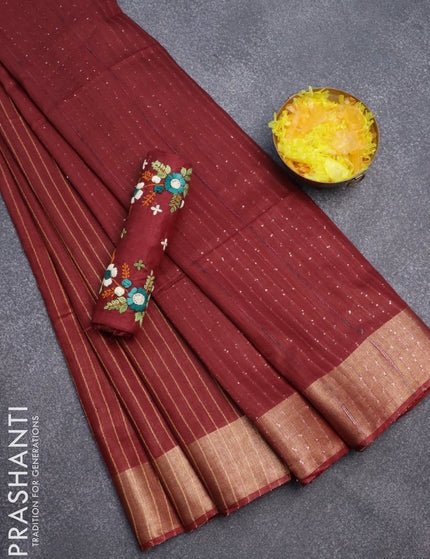 Semi tussar saree maroon with allover thread weaves and sequin work pallu & embroidery work blouse