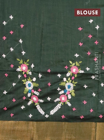 Semi tussar saree bottle green with allover thread & zari stripe pattern and sequin work pallu & embroidery work blouse