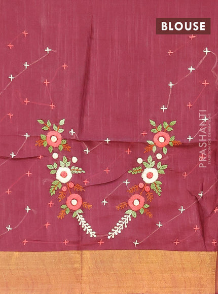 Semi tussar saree maroon with allover thread weaves and sequin work pallu & embroidery work blouse