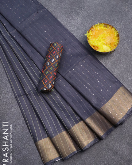 Semi tussar saree grey shade with allover thread weaves and sequin work pallu & embroidery work blouse