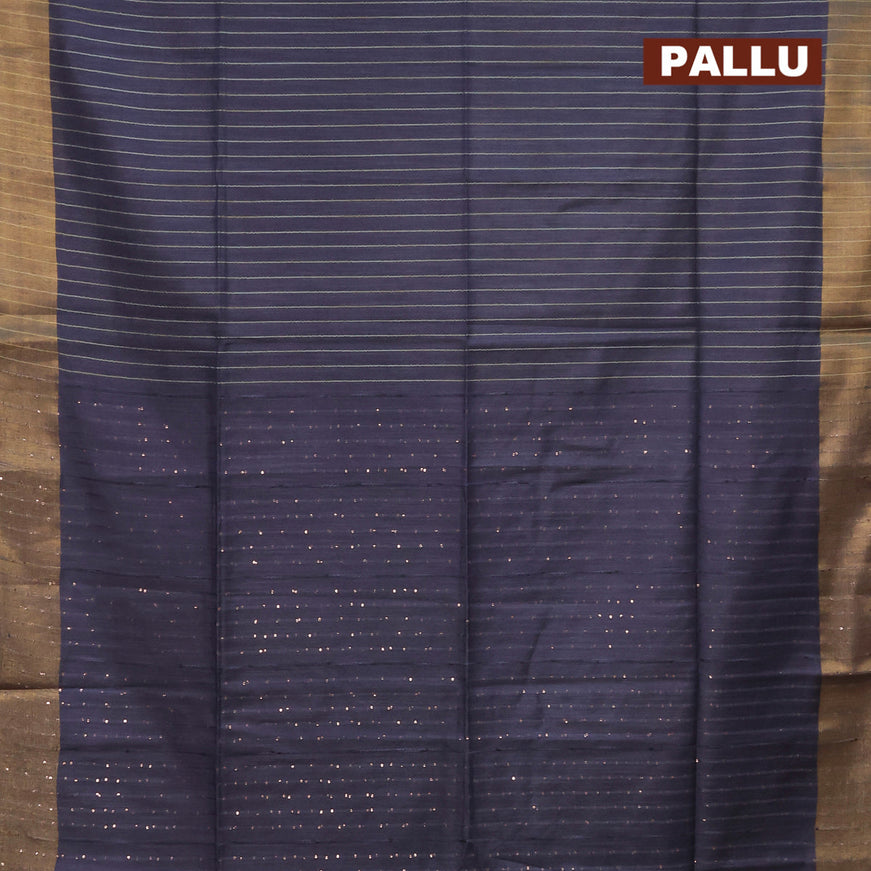 Semi tussar saree grey shade with allover thread weaves and sequin work pallu & embroidery work blouse