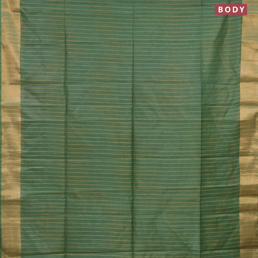 Semi tussar saree green with allover thread weaves and sequin work pallu & embroidery work blouse