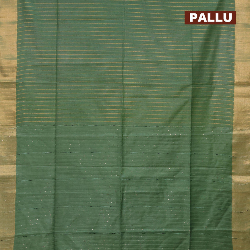 Semi tussar saree green with allover thread weaves and sequin work pallu & embroidery work blouse