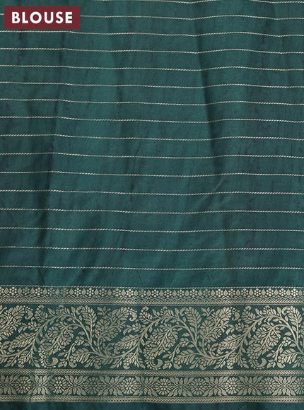 Semi raw silk saree candy pink and dark green with allover zari checked pattern and temple design copper zari woven border