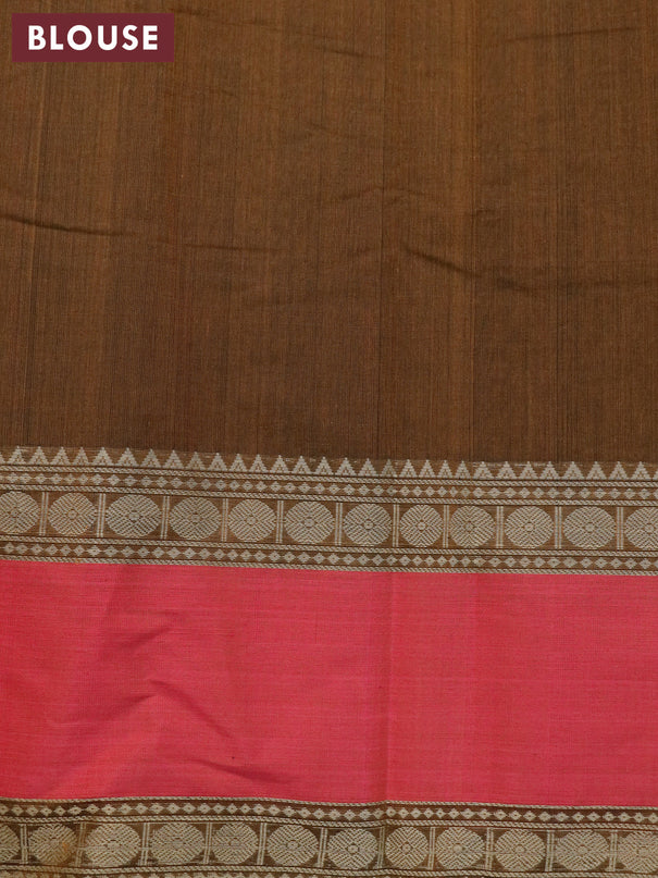 Kanchi cotton saree sap green and maroon with allover thread checked pattern and rettapet thread woven border