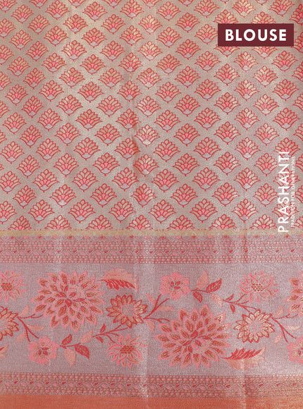 Tissue semi kanjivaram silk saree cream and dual shade of pink with floral design butta weaves and floral design zari woven border