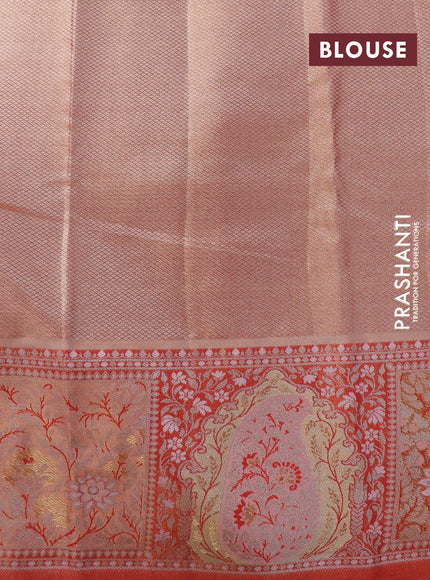 Tissue semi kanjivaram silk saree cream and red with allover thread & zari weaves and woven border