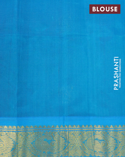Silk cotton saree black and cs blue with annam zari woven buttas and zari woven korvai border