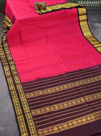 Silk cotton saree pink and jamun shade with allover self emboss jacquard and rettapet zari woven korvai border