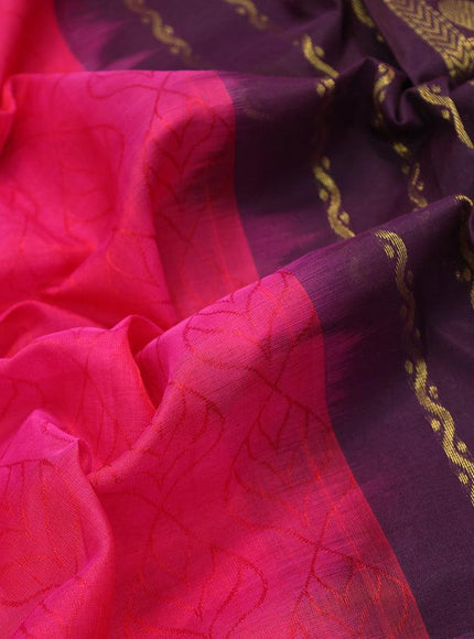 Silk cotton saree pink and jamun shade with allover self emboss jacquard and rettapet zari woven korvai border