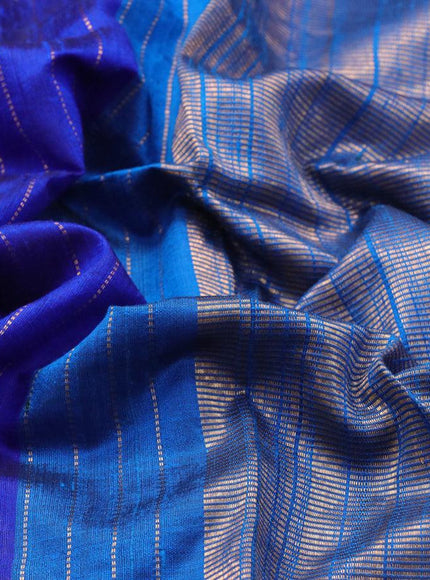 Pure dupion silk saree royal blue and cs blue with allover zari weaves and temple woven floral design embroidery work border