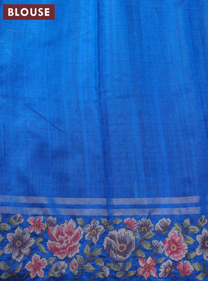 Pure dupion silk saree royal blue and cs blue with allover zari weaves and temple woven floral design embroidery work border