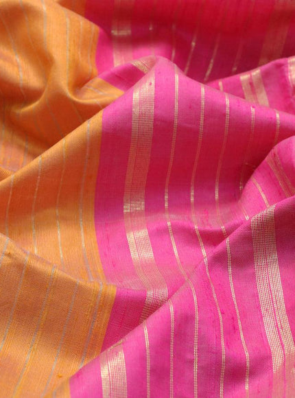 Pure dupion silk saree mustard yellow and magenta pink with allover zari weaves and temple woven floral design embroidery work border