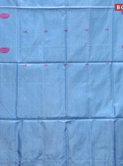 Banana pith saree light blue and magenta pink with thread woven buttas in borderless style