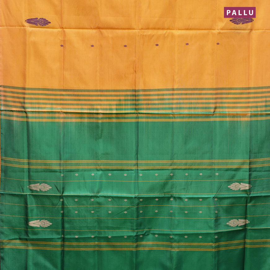 Banana pith saree mango yellow and green with thread woven buttas in borderless style