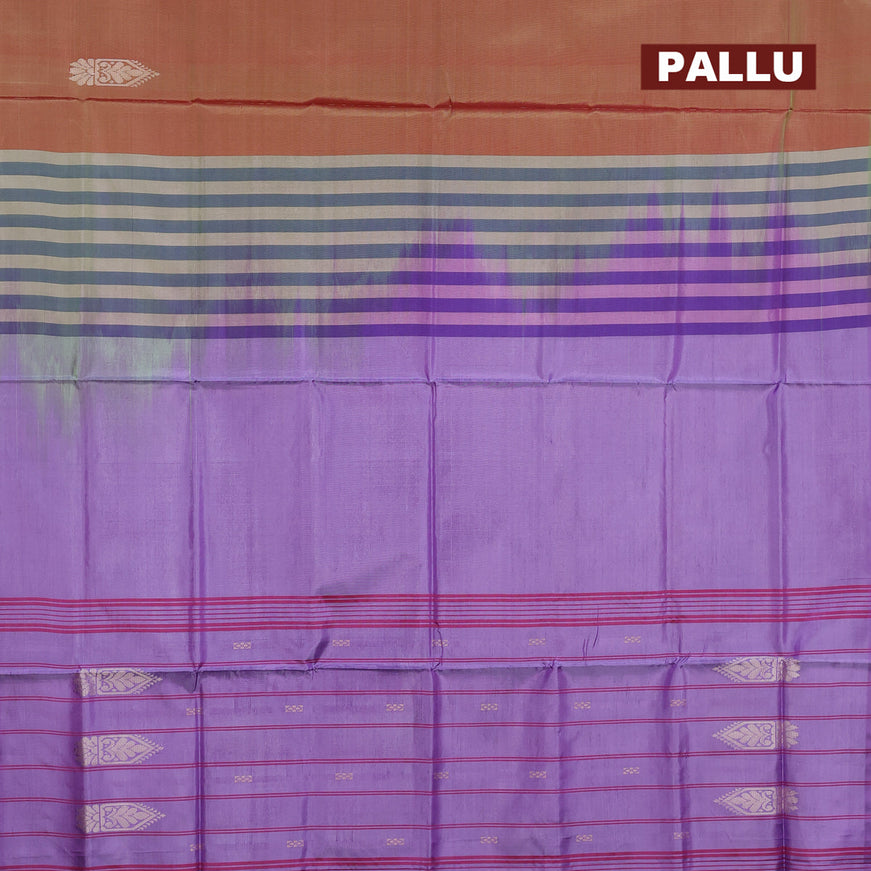 Banana pith saree mandhulir green and lavender shade with thread woven buttas in borderless style
