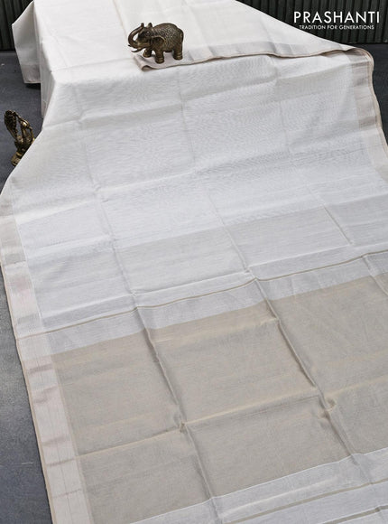 Maheshwari silk cotton saree off white and beige with allover stripes pattern and zari woven border