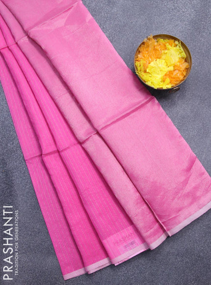 Maheshwari silk cotton saree pink with allover zari stripes pattern and piping border