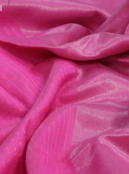 Maheshwari silk cotton saree pink with allover zari stripes pattern and piping border