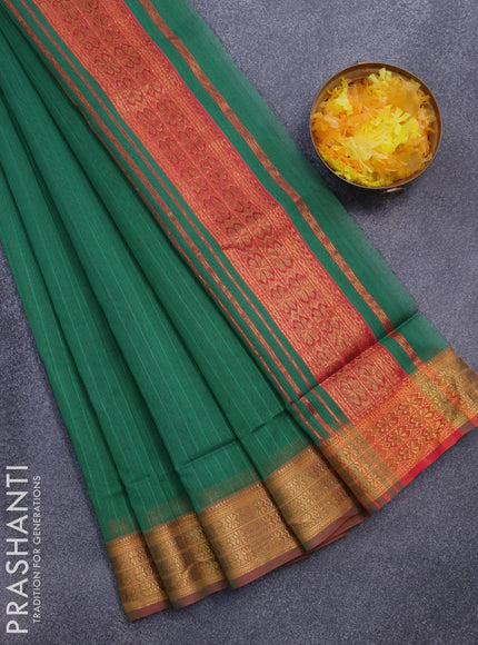 Maheshwari silk cotton saree green with plain body and zari woven border