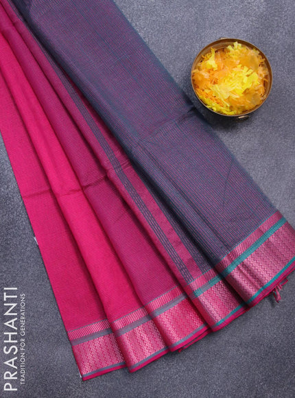 Maheshwari silk cotton saree magenta pink and dual shade of peacock blue with allover zari stripes pattern and zari woven border