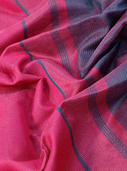 Maheshwari silk cotton saree magenta pink and dual shade of peacock blue with allover zari stripes pattern and zari woven border