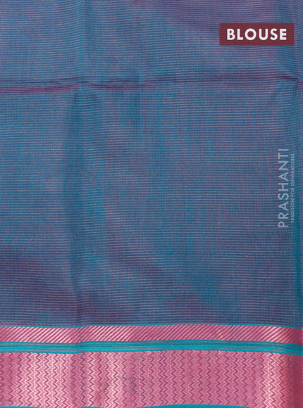 Maheshwari silk cotton saree magenta pink and dual shade of peacock blue with allover zari stripes pattern and zari woven border