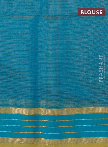 Maheshwari silk cotton saree dual shade of pink and teal blue with allover zari stripes pattern and thread & zari woven border