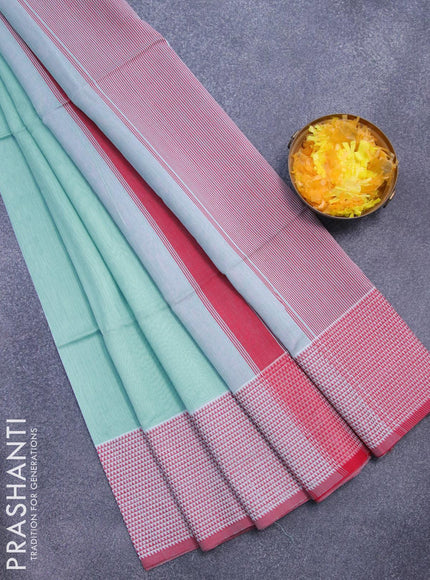 Maheshwari silk cotton saree pastel blue and maroon with plain body and long thread woven border