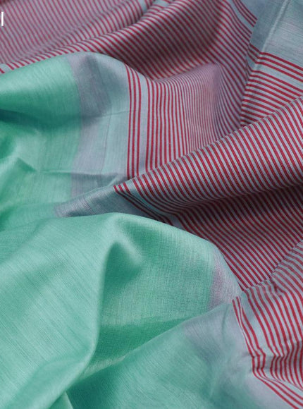 Maheshwari silk cotton saree pastel blue and maroon with plain body and long thread woven border