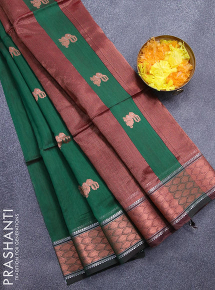 Maheshwari silk cotton saree green and maroon with copper zari woven buttas and copper zari woven border