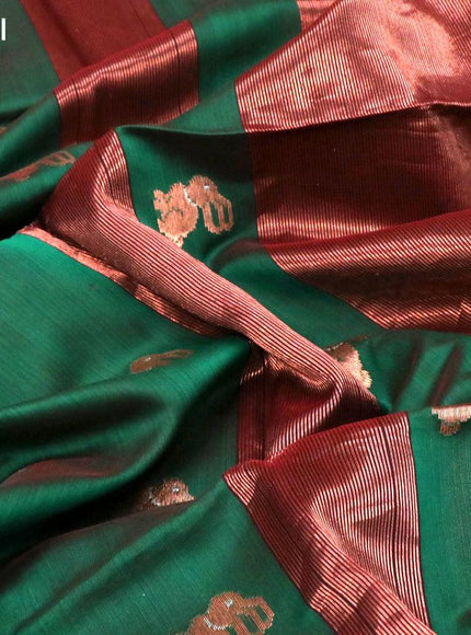 Maheshwari silk cotton saree green and maroon with copper zari woven buttas and copper zari woven border