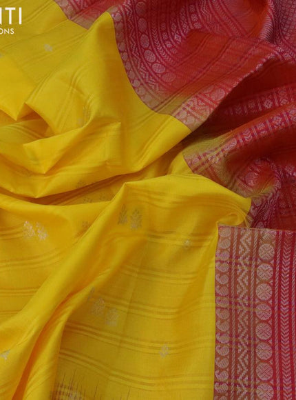 Pure soft silk saree yellow and dual shade of pink with silver zari woven buttas and silver zari woven border