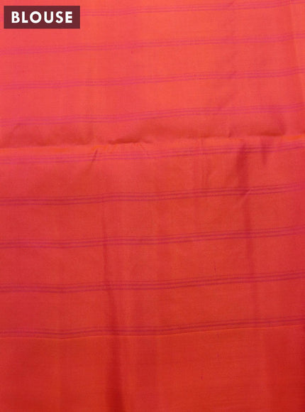 Pure soft silk saree teal blue and dual shade of pinkish orange with silver zari woven butta weaves and simple border