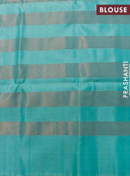 Pure soft silk saree peach pink shade and teal green shade with allover copper zari checked pattern and simple border