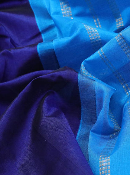 10 yards silk cotton saree blue and cs blue with plain body and elephant & peacock zari woven border without blouse